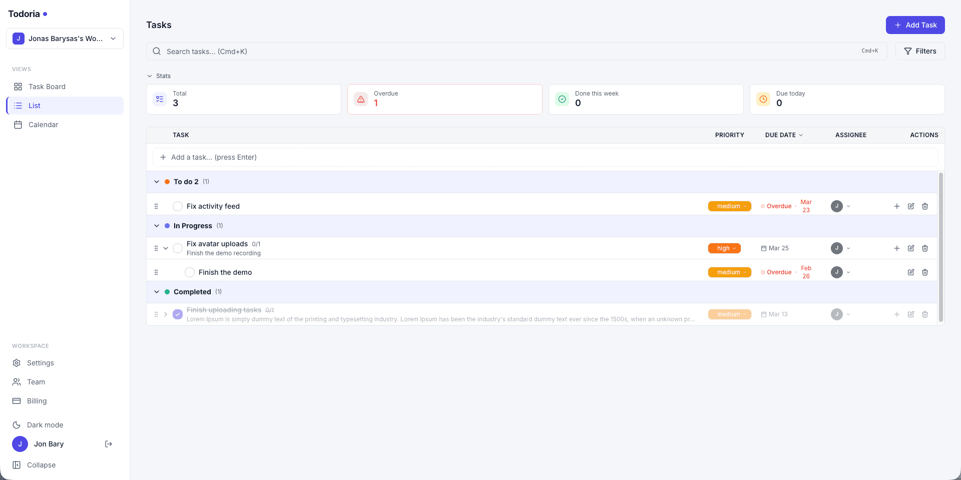 Todoria - Task Management Platform